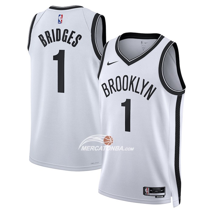 Maglia Brooklyn Nets Mikal Bridges NO 1 Association 2022-23 Bianco